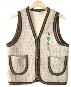 Western Cactus and Cowboy Boots Tacky Ugly Sweater Vest Women's Size Medium:Large (M:L)