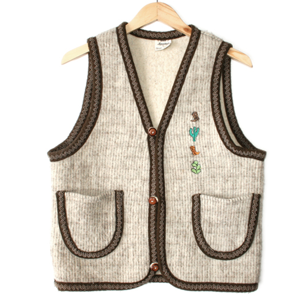 Western Cactus & Cowboy Boots Tacky Ugly Vest - The Ugly Sweater Shop