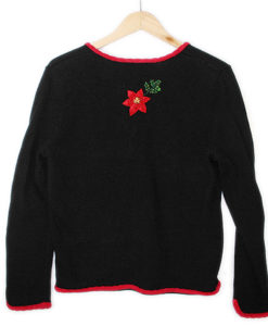 Beady Poinsettia Tacky Ugly Christmas Sweater