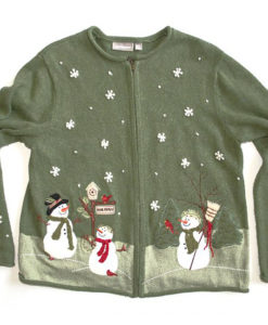 Birdhouse for Rent Snowmen Tacky Ugly Christmas Sweater Cardigan Women's Size Large (L)