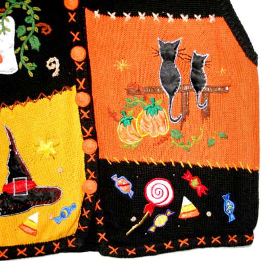 Ghost, Cats & Candy Tacky Ugly Halloween Vest