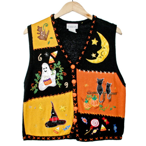 Ghost, Cats & Candy Tacky Ugly Halloween Vest