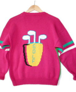 Hot Pink Vintage 90s Puffy Lady Golf Ugly Sweater