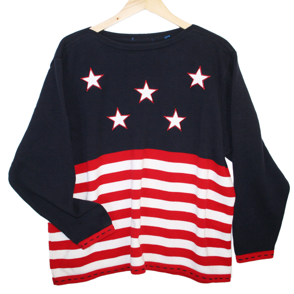Oversized Boat Neck 4th of July Patriotic USA Flag Ugly Sweater - The ...