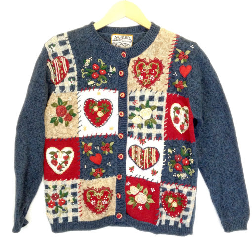 Patchwork Hearts and Roses Tacky Ugly Valentines Sweater