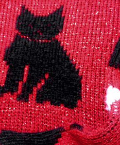 Red Vintage 80s Sparkle Cats Acrylic Ugly Sweater