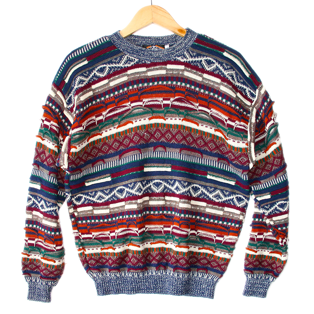 Textured Colorful Horizontal Stripe Cosby Sweater - The Ugly ...
