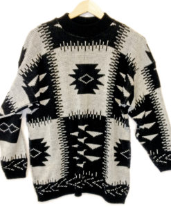 Vintage 80s Black & White Aztec Tribal Cosby Sweater