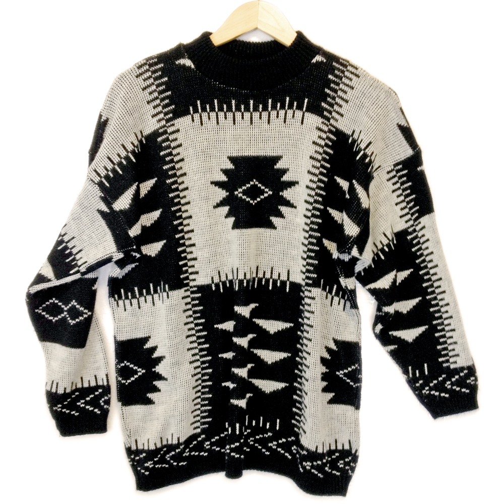 Vintage 80s Black & White Aztec Tribal Cosby Ugly Sweater - The Ugly ...