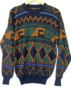 Vintage 80s Green & Orange Aztec Tribal Cosby Sweater