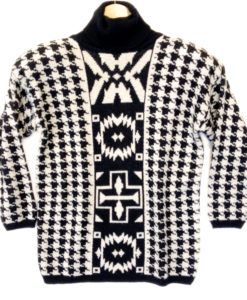 Vintage 80s Houndstooth & Aztec Tribal Turtleneck Ugly Sweater