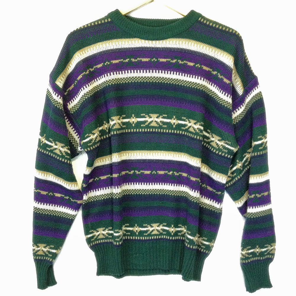 Vintage 80s Mens Purple & Green Acrylic Ugly Ski Sweater - The Ugly ...