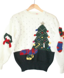 Vintage 80s "Stuck-On Stockings" Tacky Acrylic Ugly Christmas Sweater