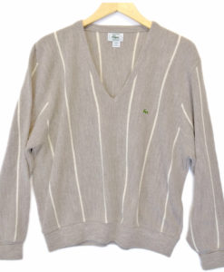 Vintage 80s Tan Stripe Izod Lacoste Alligator Sweater