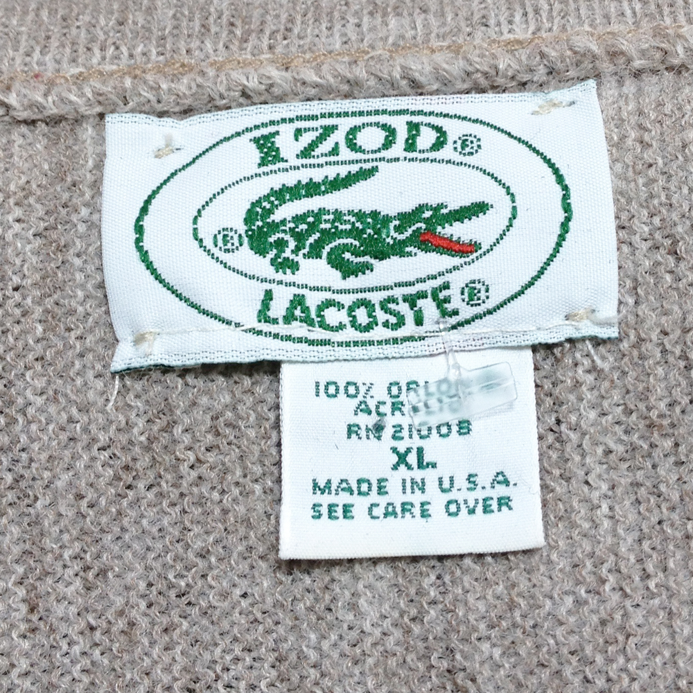 Vintage 80s Tan Izod Lacoste Alligator Sweater - The Ugly Shop