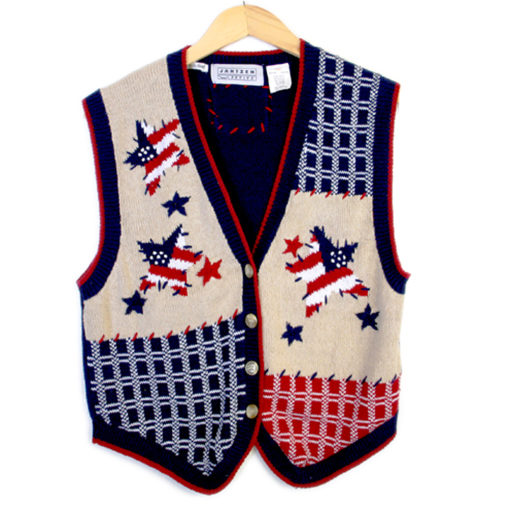 Patriotic Stars USA Flag Independence Day Ugly Sweater Vest