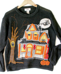Creepy Haunted House Tacky Ugly Halloween Sweater
