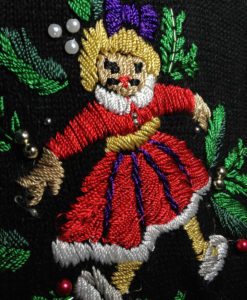 Doll With Mustache Beaded Embroidered Ugly Christmas Sweater
