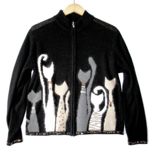 Faceless Bejeweled Cats Tacky Ugly Gem Sweater