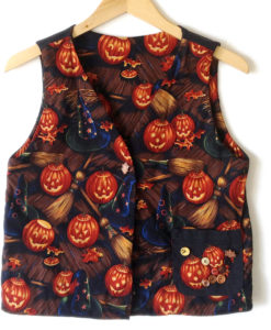 Glowing Jack-o-Lanterns Denim Tacky Ugly Halloween Vest