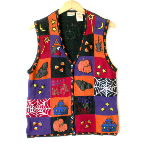 Purple and Orange Halloween Tacky Ugly Sweater Vest