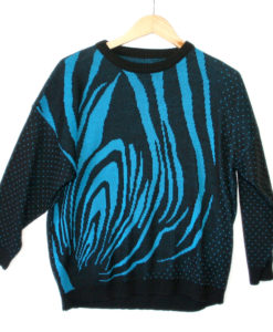 Vintage 80s Trippy Black and Blue Acrylic Ugly Sweater