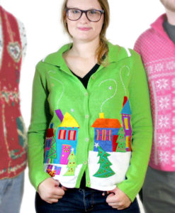 Lime Green Christmas Village Tacky Ugly Sweater