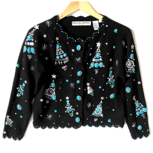 Michael Simon Turquoise & Silver Tacky Ugly Christmas Sweater