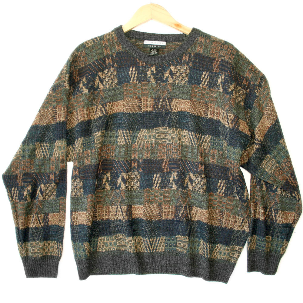 Navy & Brown Basketweave Cosby Style Ugly Sweater - The Ugly Sweater Shop