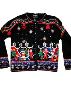 Santas With Lots of Embroidery Tacky Ugly Christmas Sweater