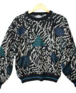 Shapes and Animal Print Vintage 90s Acrylic Ugly Sweater