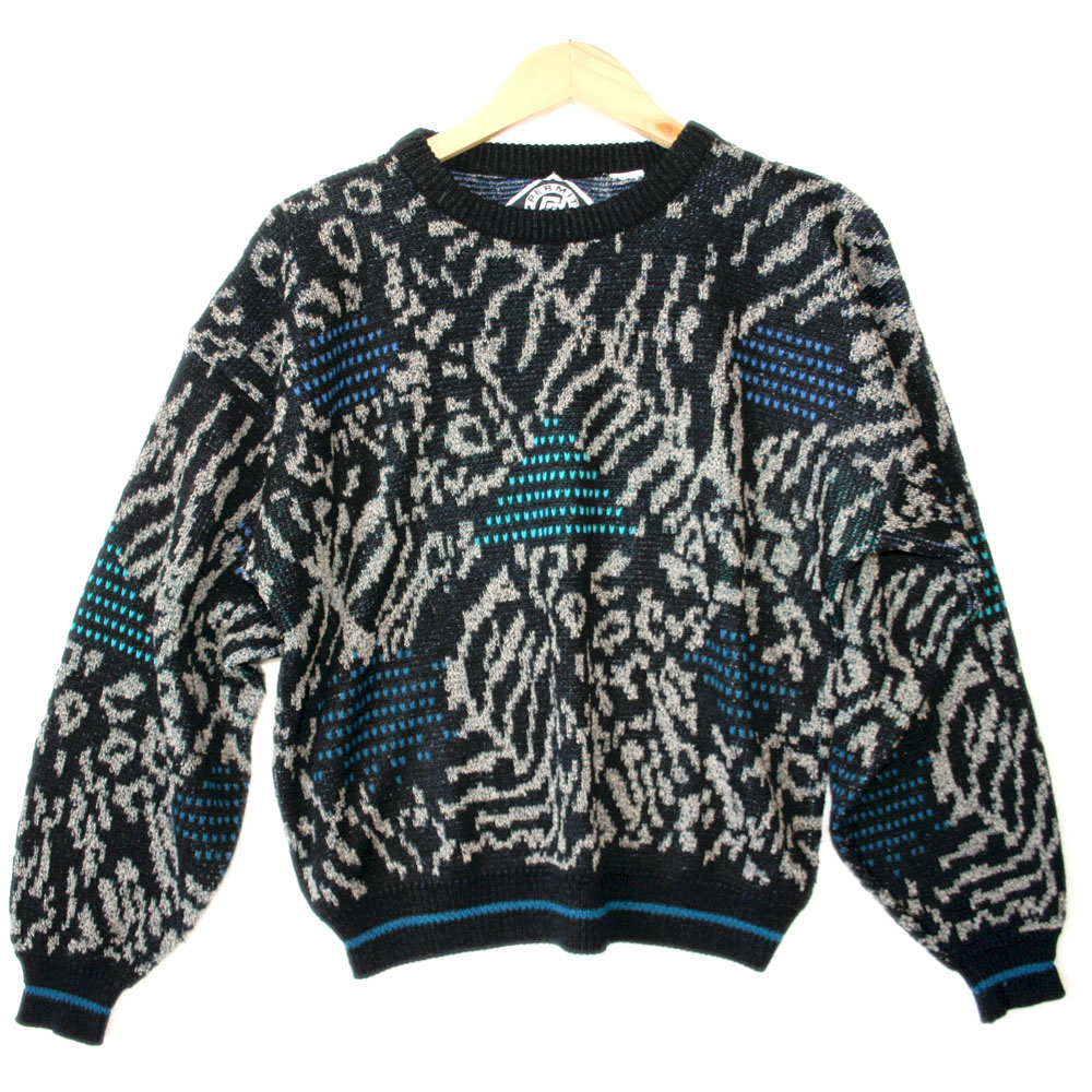 Shapes and Animal Print Vintage 90s Acrylic Ugly Sweater - The Ugly ...