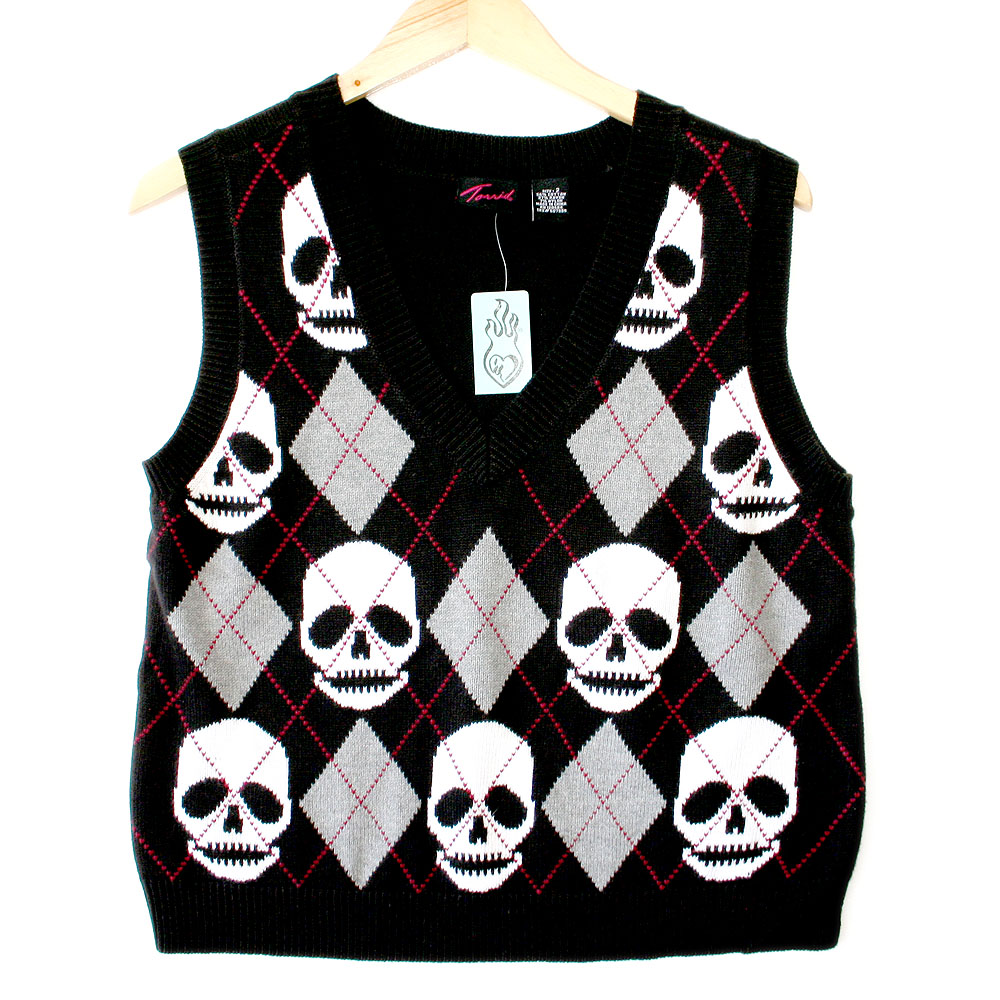 Torrid Argyle Skull Halloween Ugly Sweater Vest - New! - The Ugly ...