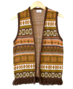 Vintage 60s 70s Tribal Aztec Boho Hippie Fringe Ugly Sweater Vest