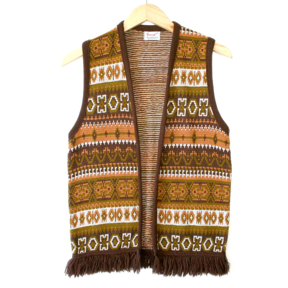 70s mod Leather vest Sweater Vest Boho Suede Sweater Vest Tribal Ethnic Mid Century Woodstock Hippie Bohemian   XS S