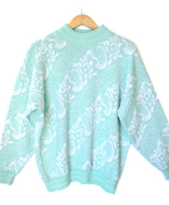 Vintage 80s Acrylic Sparkle Diagonal Paisley Tacky Ugly Sweater