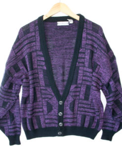 Vintage 80s Aztec Tribal Cosby Cardigan Purple Ugly Sweater
