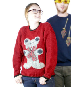 Vintage 80s Chunky Knit Big Teddy Bear Ugly Christmas Sweater