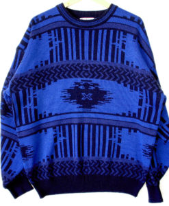 Vintage 80s Cobalt Blue Aztec Tribal Cosby Ugly Sweater