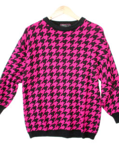 Vintage 80s Hot Pink Houndstooth Acrylic Ugly Sweater