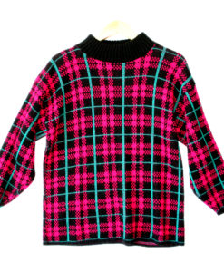 Vintage 80s Hot Pink Plaid Acrylic Ugly Sweater