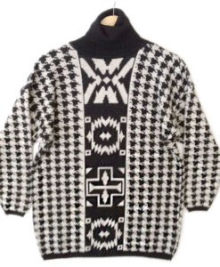 Vintage 80s Houndstooth & Aztec Tribal Turtleneck Ugly Sweater - M
