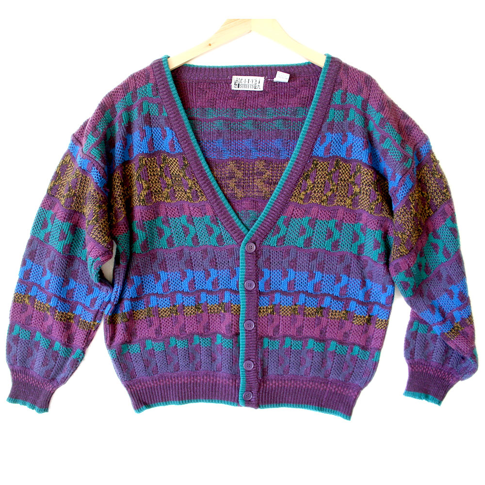 Vintage 80s Purple Cosby Cardigan Ugly Sweater - The Ugly Sweater Shop