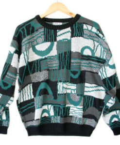 Vintage 80s Teal Scribbles Cosby Style Ugly Sweater