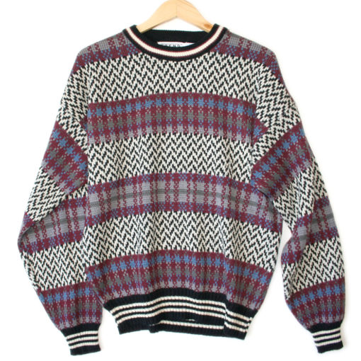 Vintage 90s Plaid & Zig Zag Cosby Ugly Sweater