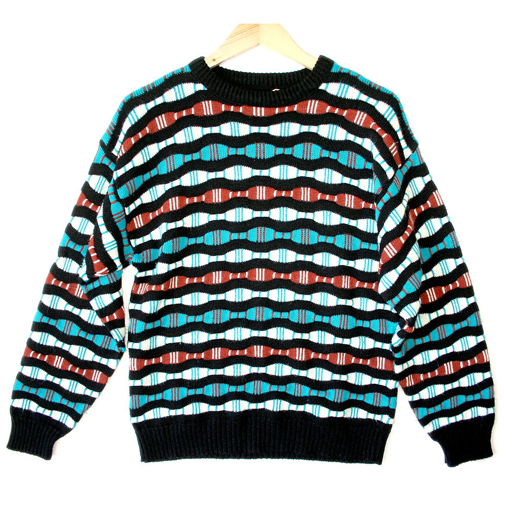 Wavy Bars Textured Colorful Cosby Sweater - The Ugly Sweater Shop
