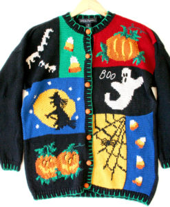 Witch Ghost & Candy Corn Ugly Halloween Sweater
