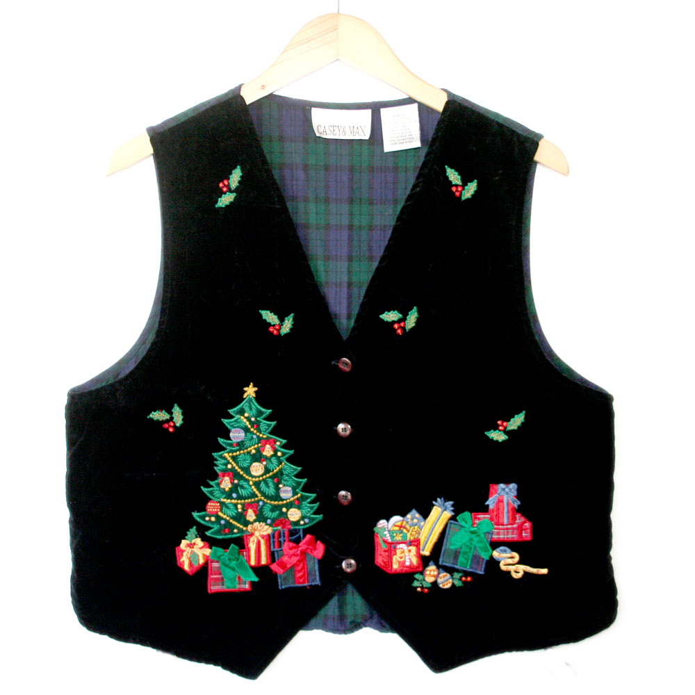 Black Velvet Christmas Tree Ugly Christmas Vest - The Ugly Sweater Shop