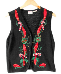 Chili Peppers, Candy Canes and Ornaments Ugly Christmas Sweater Vest