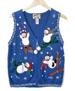 Clumsy Skiing Snowmen Ugly Christmas Sweater Vest